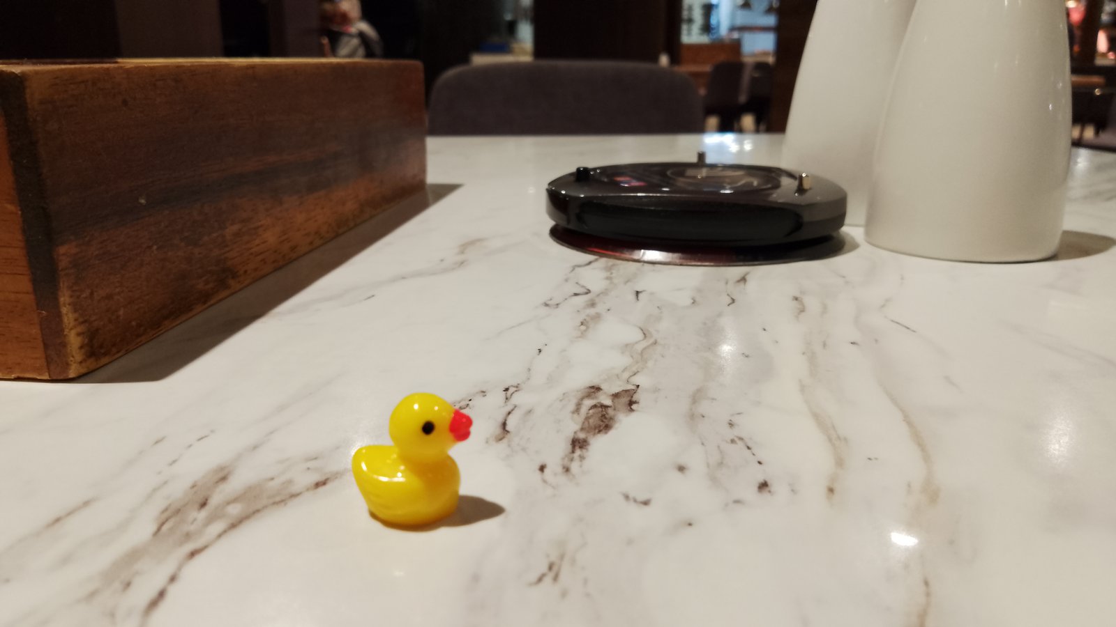 a mini duck on a table